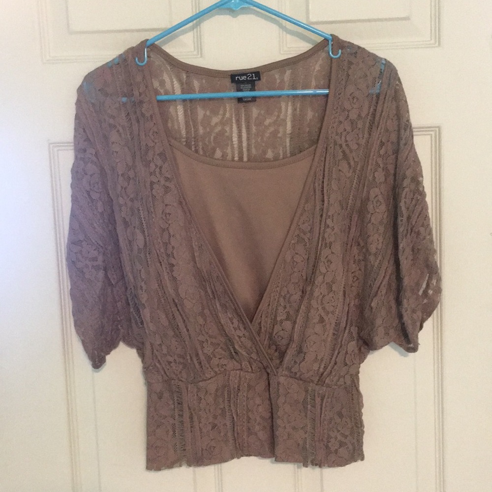 Rue 21, tan lace blouse